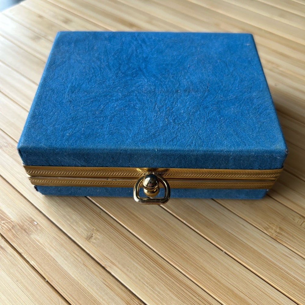 Vintage Blue Jewelry Box with Gold Trim